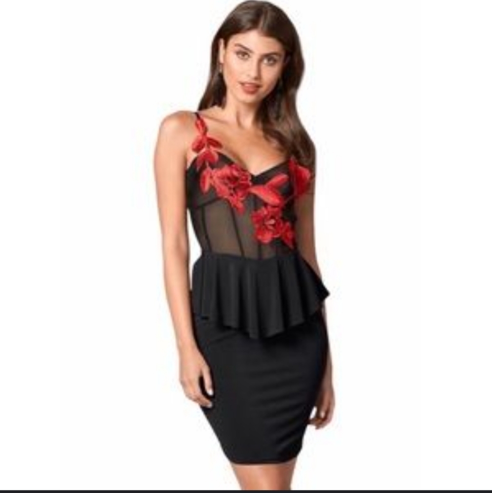 Venus Floral Appliqué Bustier Bodice Peplum Dress